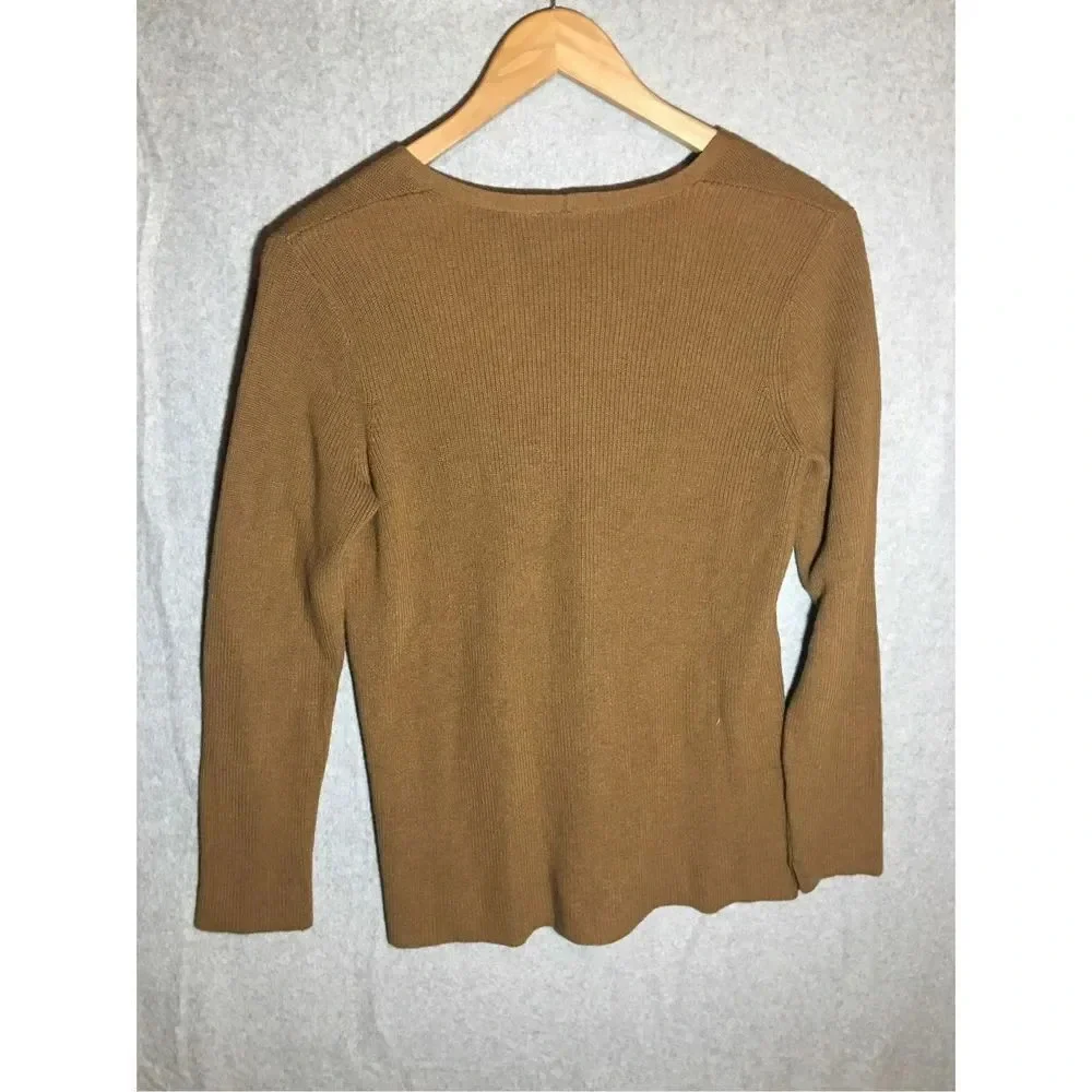 Womens J Jill V Neck Long Sleeve Shirt Sweater Brown Casual Closet Staple